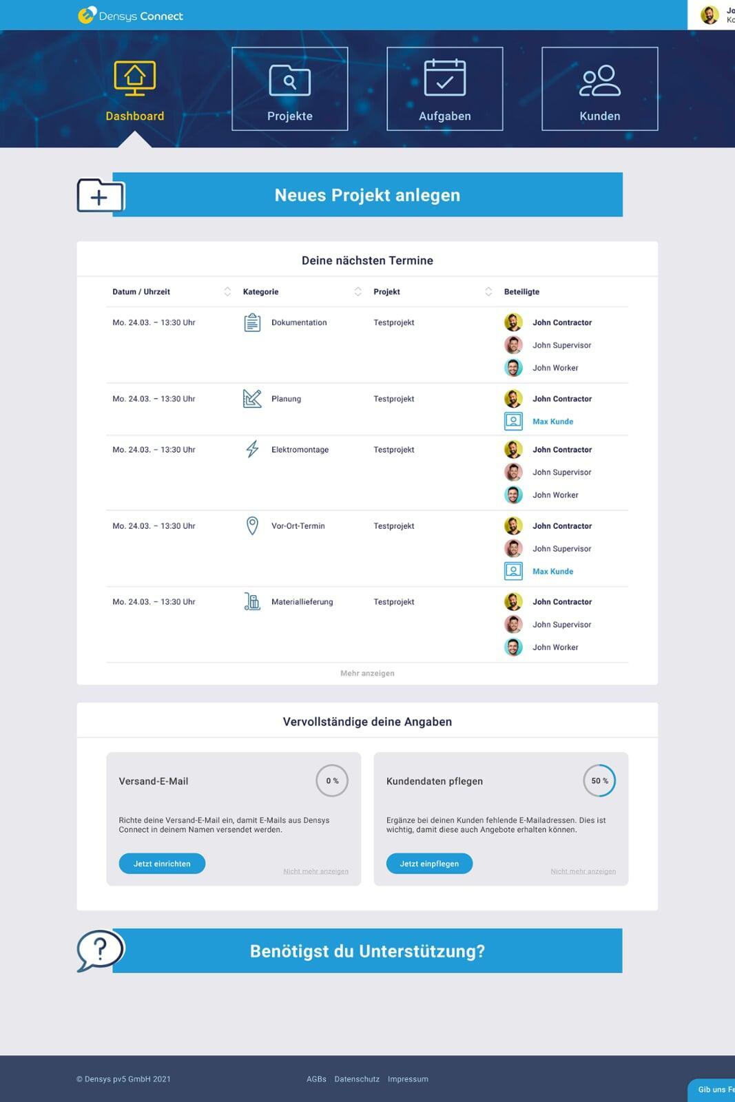 Ansicht der Plattform Densys Connect